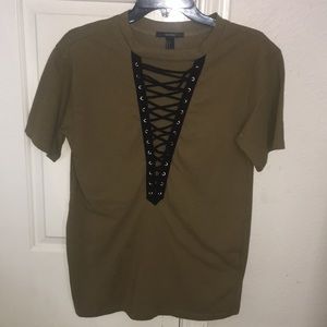 tied cross cross olive green top